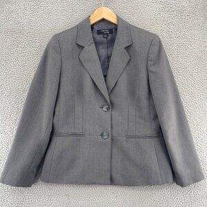 Le Suit Blazer Womens 12 Gray Button Up Notch Lapel Pockets Office Career Work